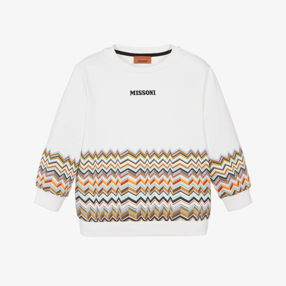 Missoni-Boys White Cotton Jersey Zigzag Pattern Sweatshirt | Childrensalon