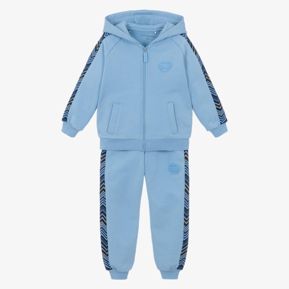 Mitch & Son-Boys Mid-Blue Cotton Hooded Tracksuit | Childrensalon