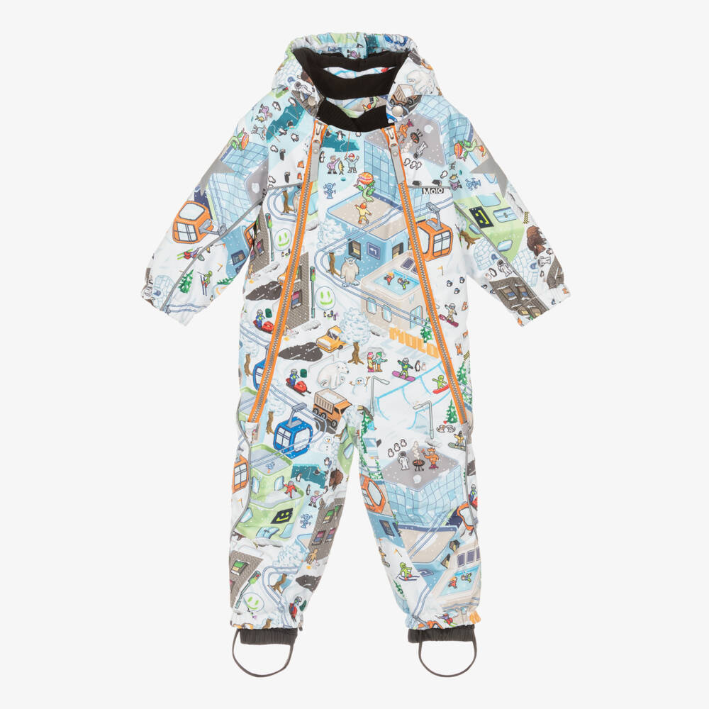 Molo-Blue Pixel Ski Resort Graphics Snowsuit | Childrensalon