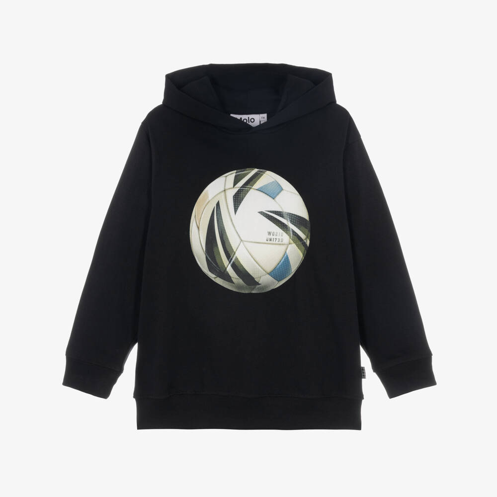 Molo-Boys Black Cotton Football Hoodie | Childrensalon