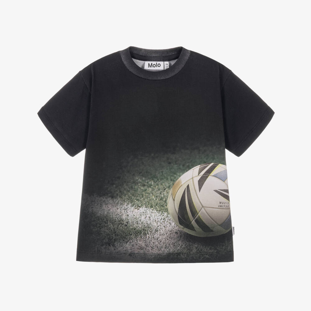 Molo-Boys Black Cotton Football Pitch T-Shirt | Childrensalon