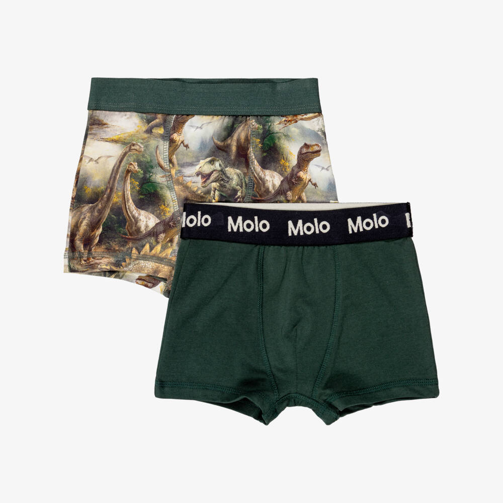 Molo-Boys Green Cotton Boxers with Dinosaur Print (2 Pack) | Childrensalon