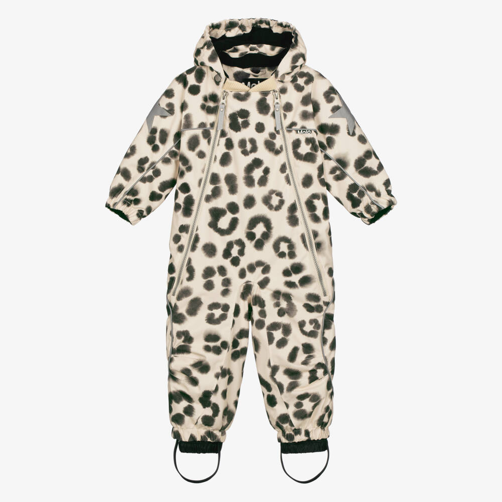 Molo-Girls Beige Leopard Print Snowsuit | Childrensalon