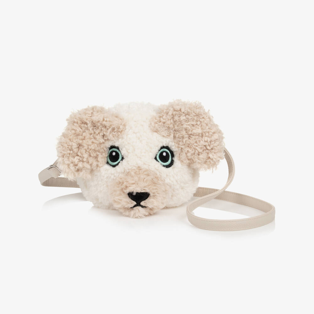 Molo-Girls Ivory & Beige Fluffy Poodle Shoulder Bag (19cm) | Childrensalon