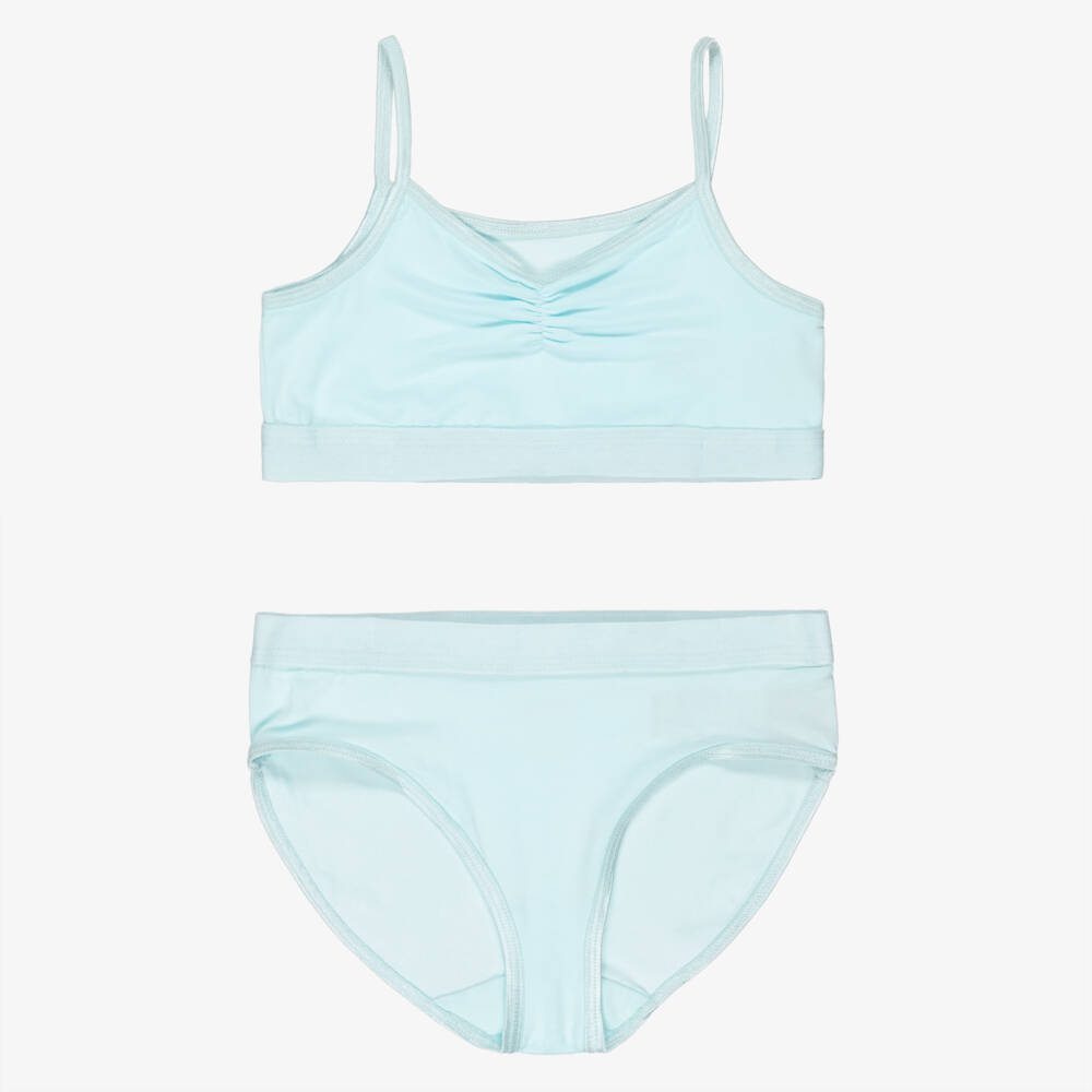 Molo-Girls Pale Blue Jersey Crop Top & Knickers Set | Childrensalon