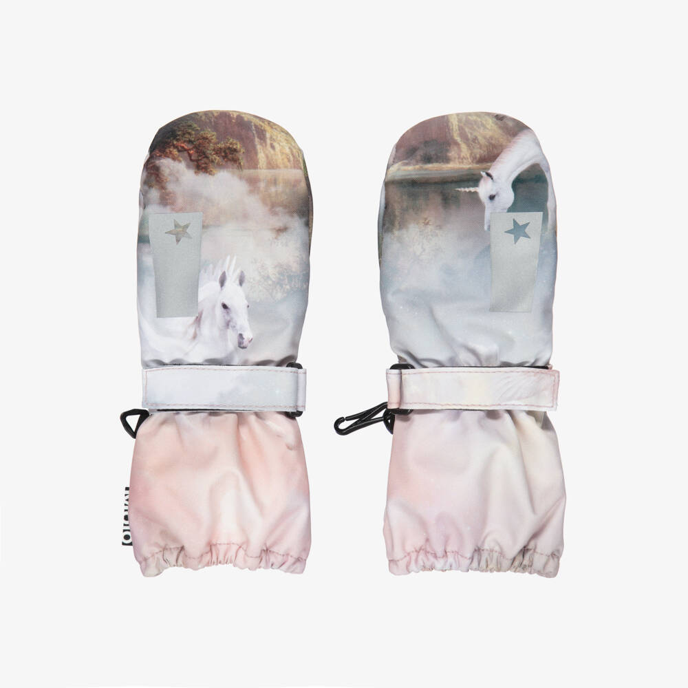 Molo-Girls Pale Pink Pegasus Ski Gloves | Childrensalon