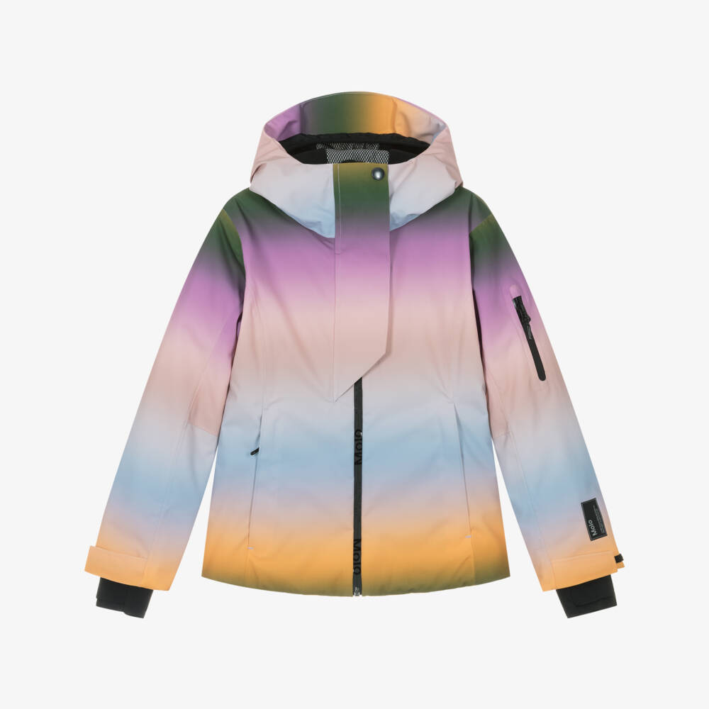 Molo-Girls Pink & Blue Rainbow Print Technical Ski Jacket | Childrensalon