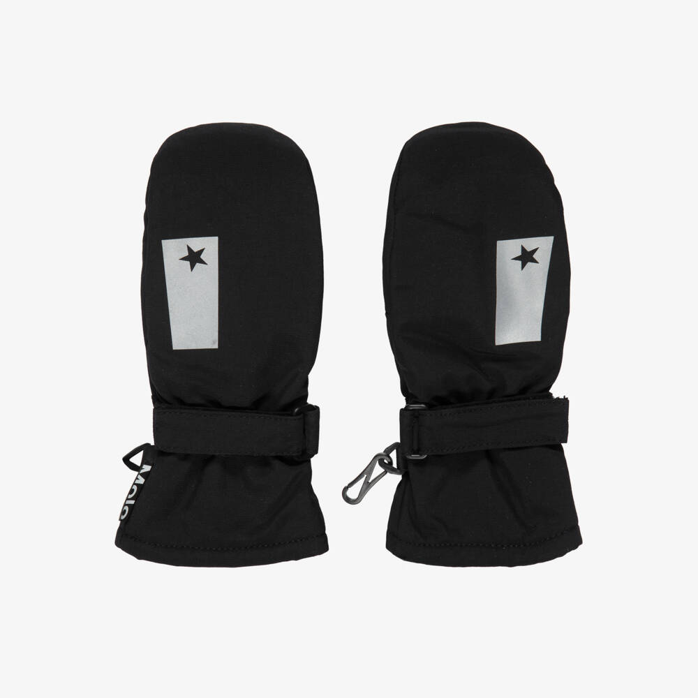 Molo-Plain Black Ski Gloves with Reflective Logo | Childrensalon