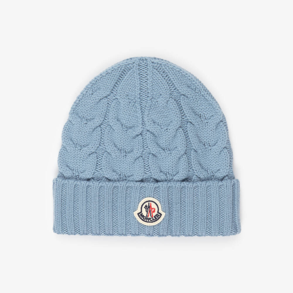 Moncler Enfant-Boys Blue Wool Cable Knit Beanie Hat | Childrensalon