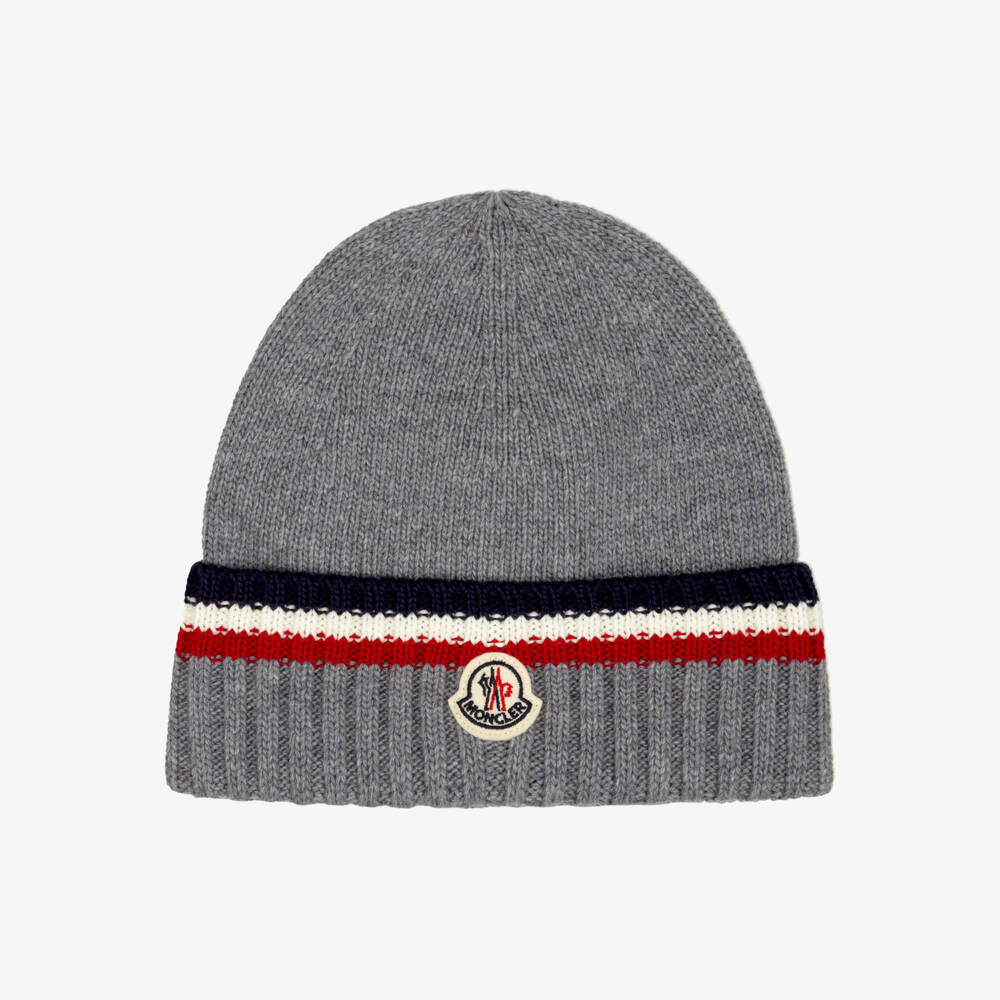 Moncler Enfant-Boys Grey Wool Knit Beanie Hat | Childrensalon
