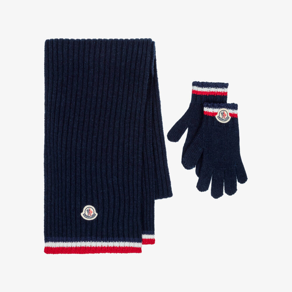 Moncler Enfant-Boys Navy Blue Wool Gloves & Scarf Set | Childrensalon