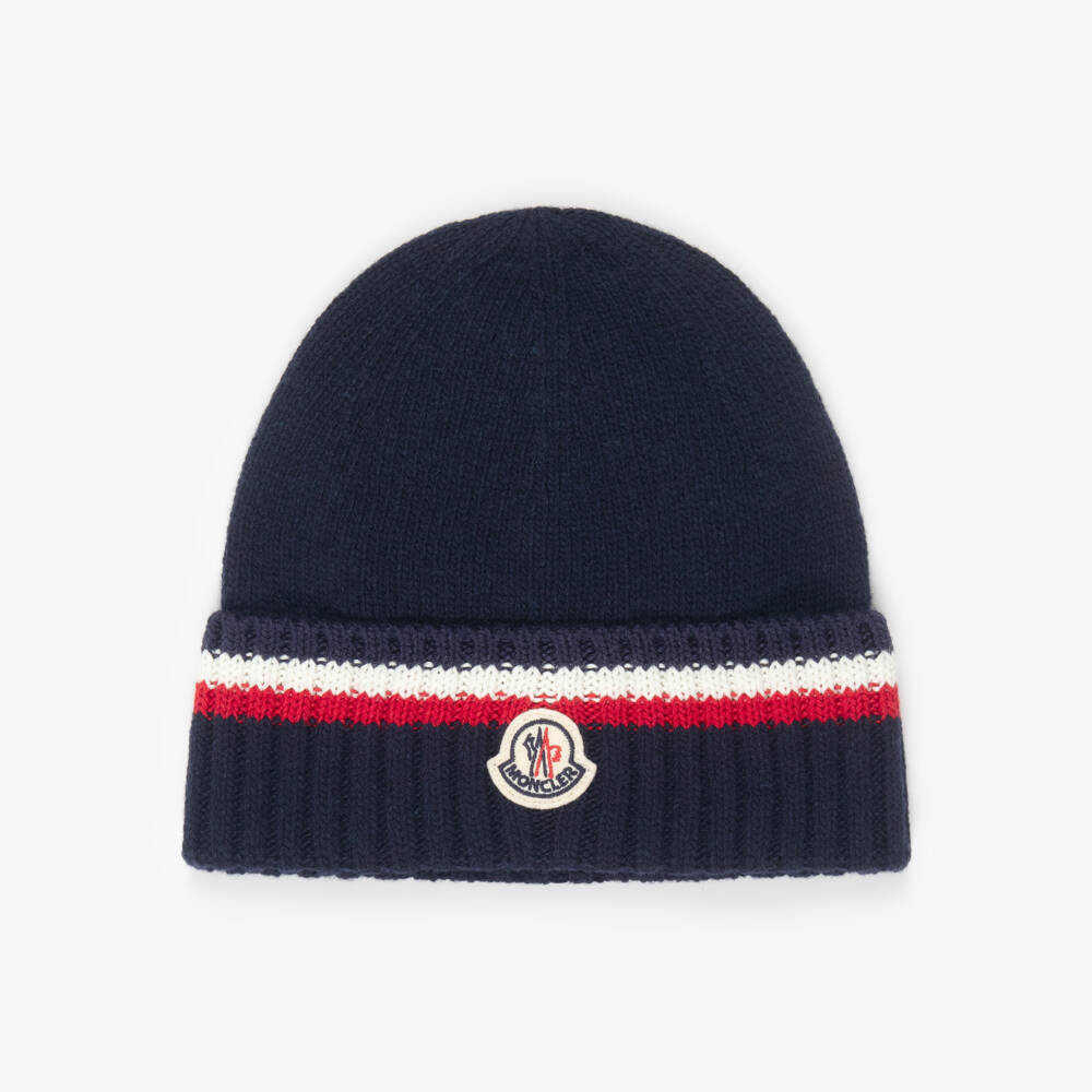 Moncler Enfant-Boys Navy Blue Wool Knit Beanie Hat | Childrensalon