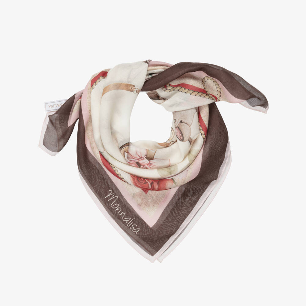 Monnalisa-Brown & Ivory Cowgirl Print Scarf (59cm) | Childrensalon