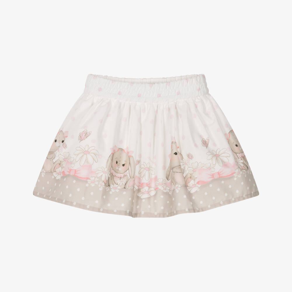 Monnalisa-Girls Ivory & Beige Cotton Bunny Print Skirt | Childrensalon