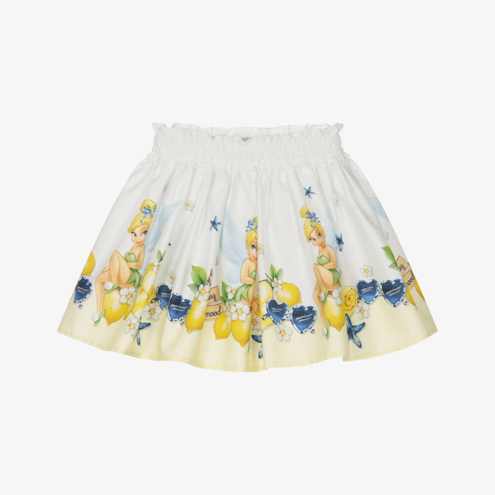 Monnalisa-Girls Ivory Yellow & Blue Cotton Sateen Tinkerbell Skirt | Childrensalon
