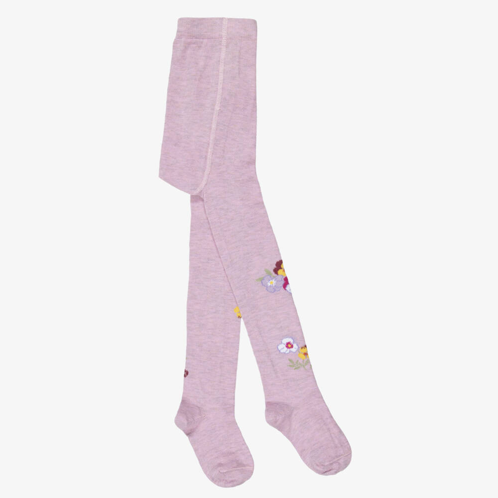 Monnalisa-Girls Lilac Pink Tights with Flower Motifs | Childrensalon