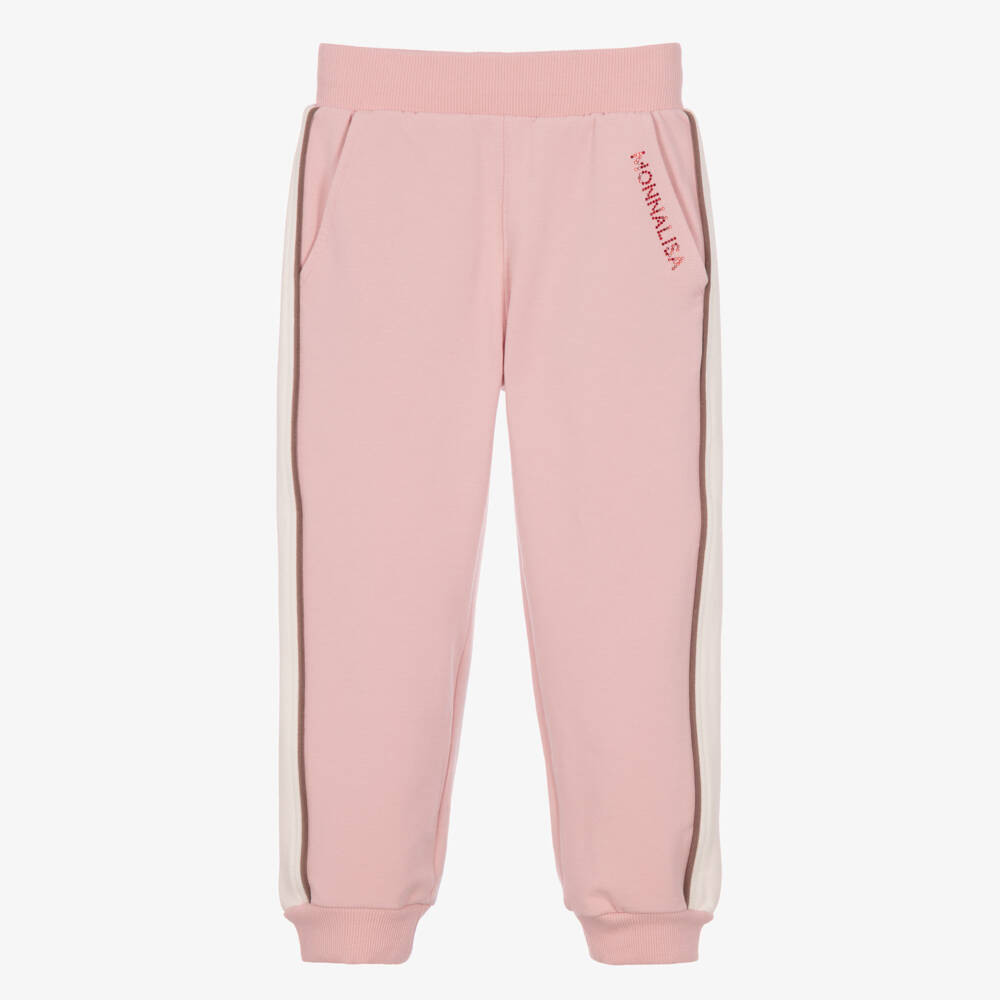 Monnalisa-Girls Pink Cotton Joggers with Diamanté Logo | Childrensalon