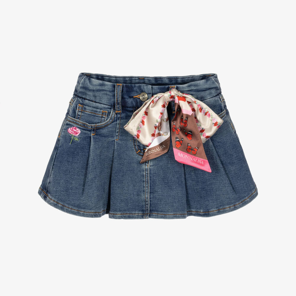 Monnalisa-Girls Pleated Blue Denim Skirt | Childrensalon