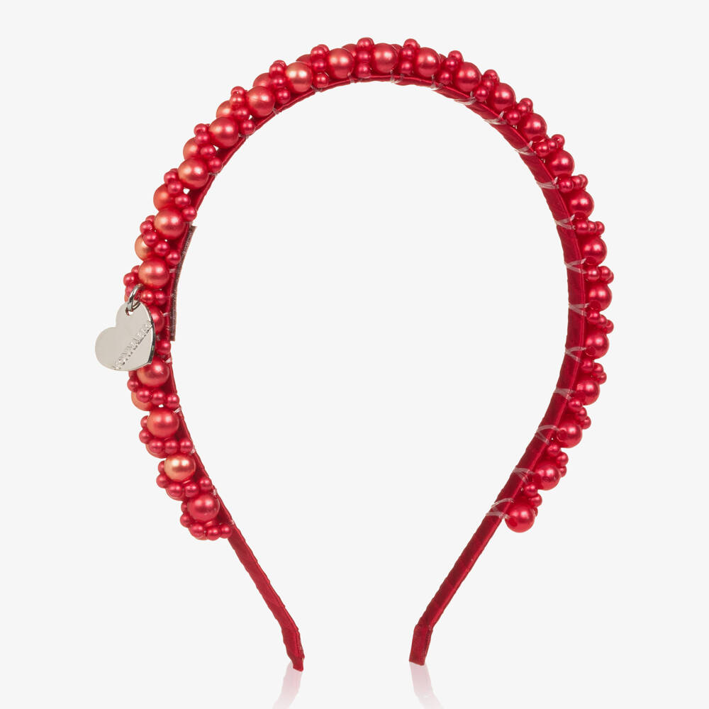 Monnalisa-Girls Red Beaded Hairband | Childrensalon