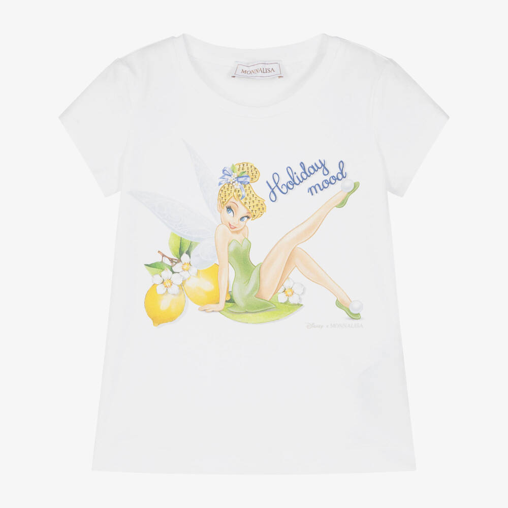 Monnalisa-Girls White Cotton Jersey Tinkerbell T-Shirt | Childrensalon