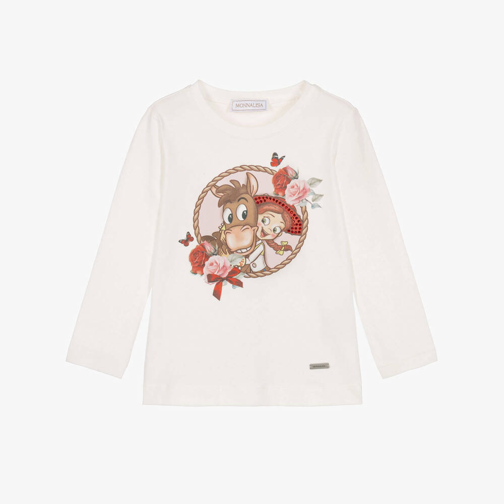 Monnalisa-Girls White Jessie & Bullseye Cotton Top | Childrensalon