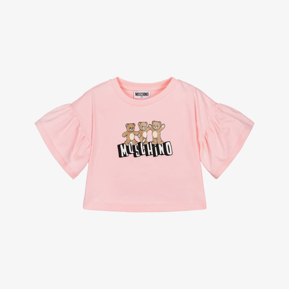 Moschino-Girls Pink Cotton Boxy Fit Teddy Bear T-Shirt | Childrensalon