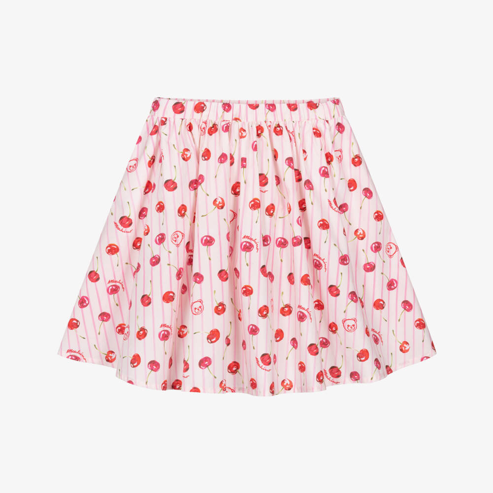 Moschino-Girls Pink Cotton Poplin Cherries Skirt | Childrensalon