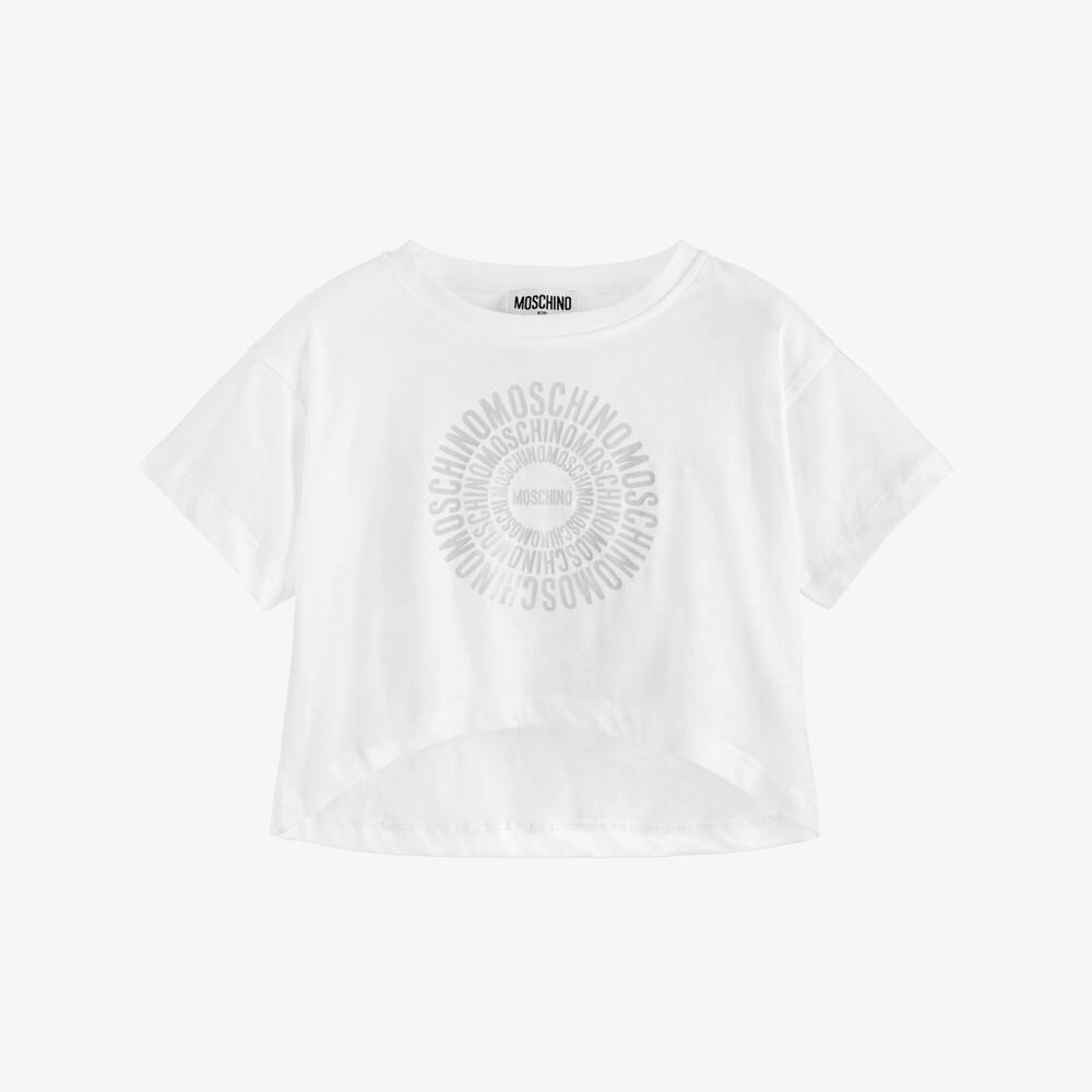 Moschino-Girls White Cotton Jersey Boxy-Fit T-Shirt | Childrensalon