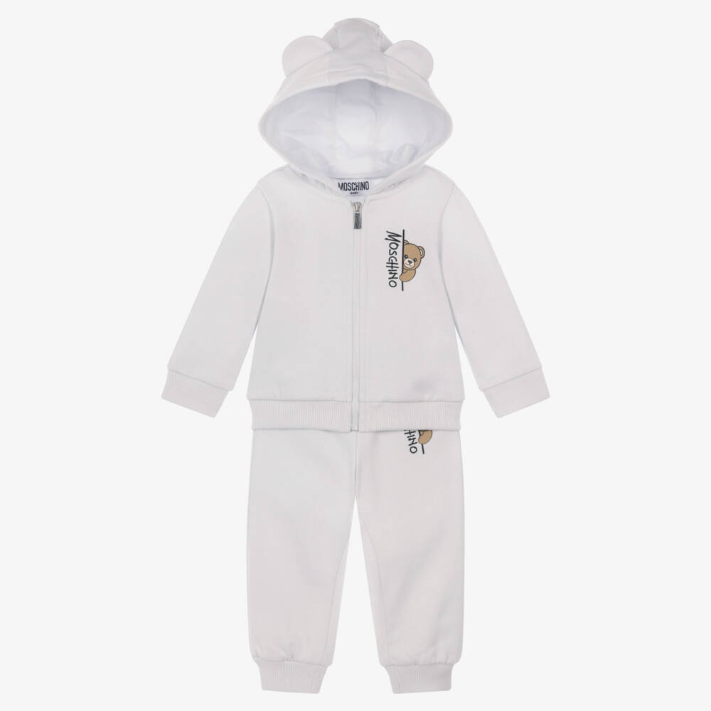 Moschino-Ice Grey Cotton Teddy Bear Tracksuit | Childrensalon