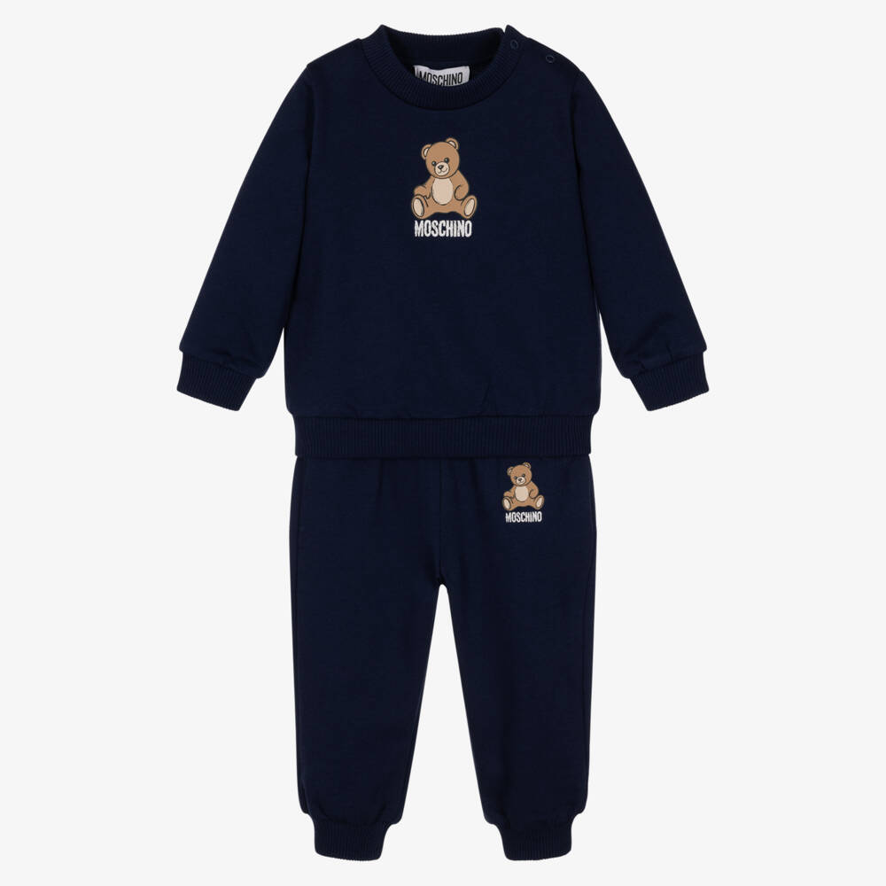 Moschino-Navy Blue Cotton Teddy Bear Tracksuit | Childrensalon