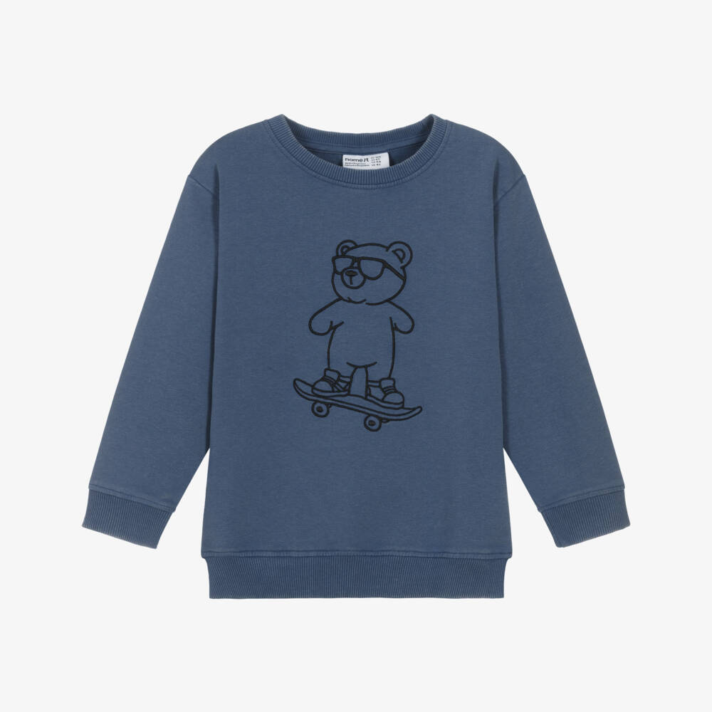NAME IT-Boys Navy Blue Cotton Sweatshirt with Skateboarding Bear | Childrensalon