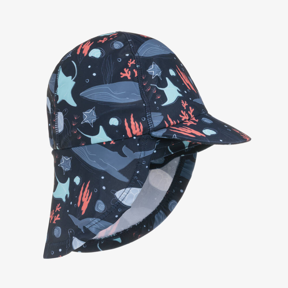 NAME IT-Boys Navy Blue Under The Sea Print Swim Hat (UPF50+) | Childrensalon