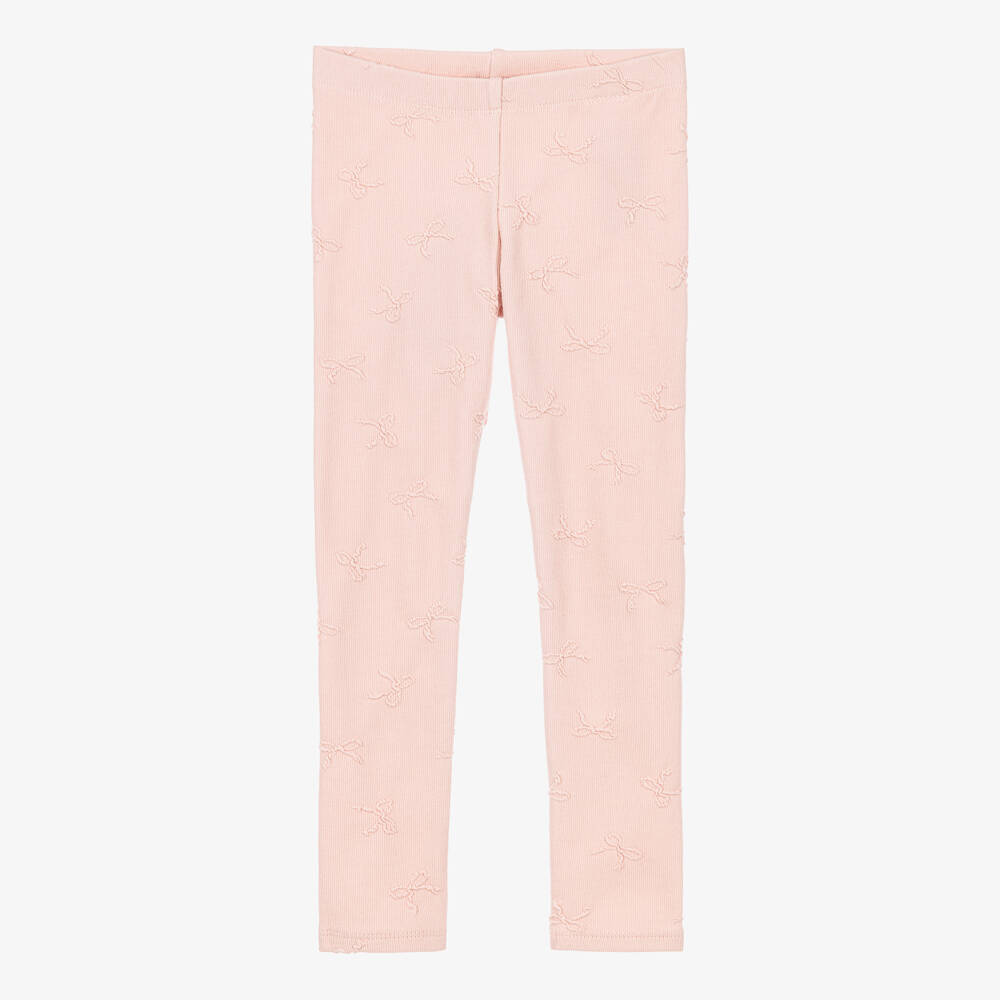 NAME IT-Girls Pink Cotton Leggings with Bows | Childrensalon