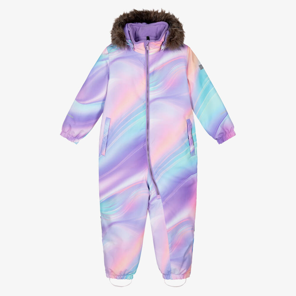 NAME IT-Purple Pink & Blue Technical Snowsuit with Faux Fur Trim Hood | Childrensalon