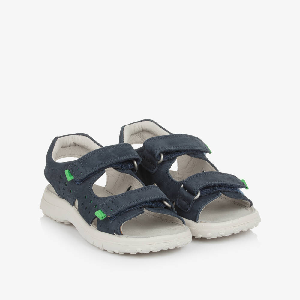 Naturino-Boys Navy Blue Suede Leather Velcro Sandals | Childrensalon
