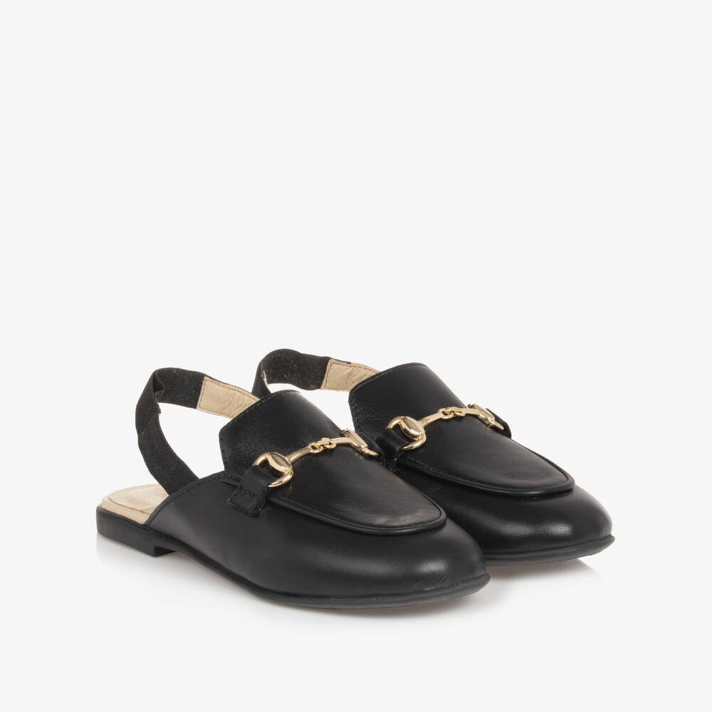 Naturino-Girls Black Leather Slingback Loafers | Childrensalon