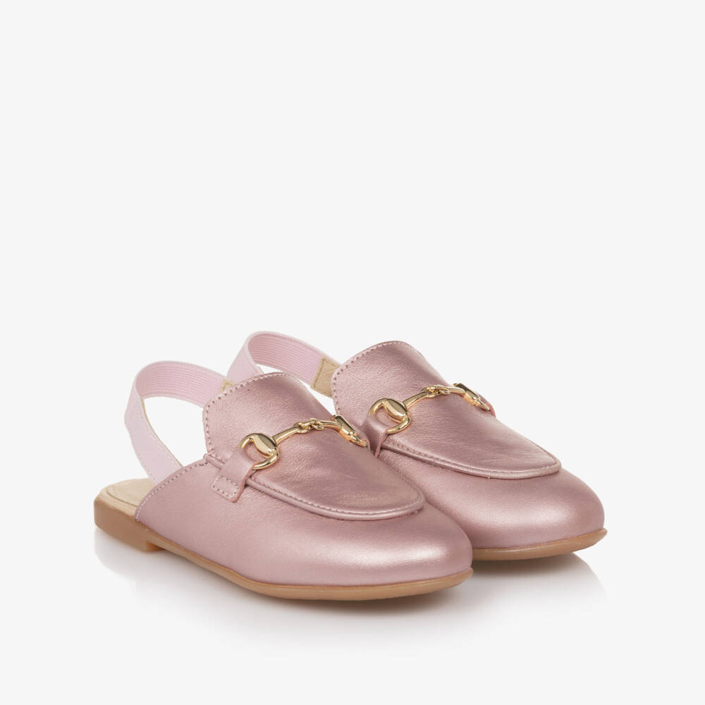 Naturino-Girls Pink Leather Slingback Loafers | Childrensalon