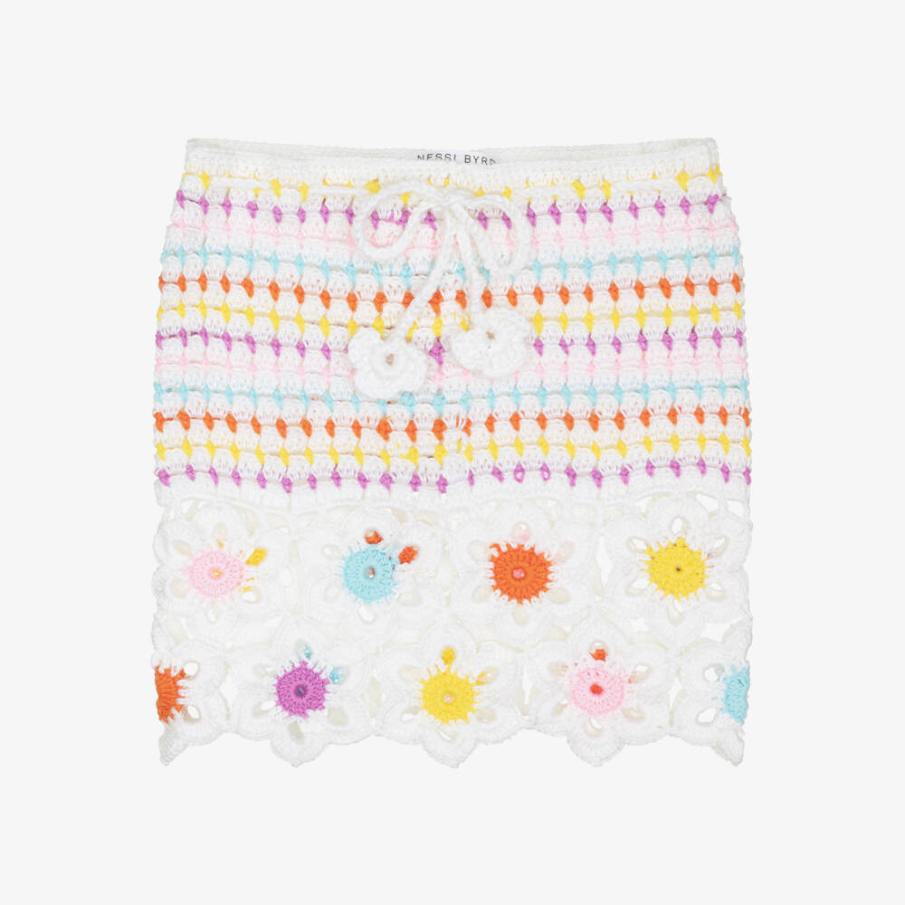 Nessi Byrd-Girls White Crochet Flower Beach Skirt | Childrensalon