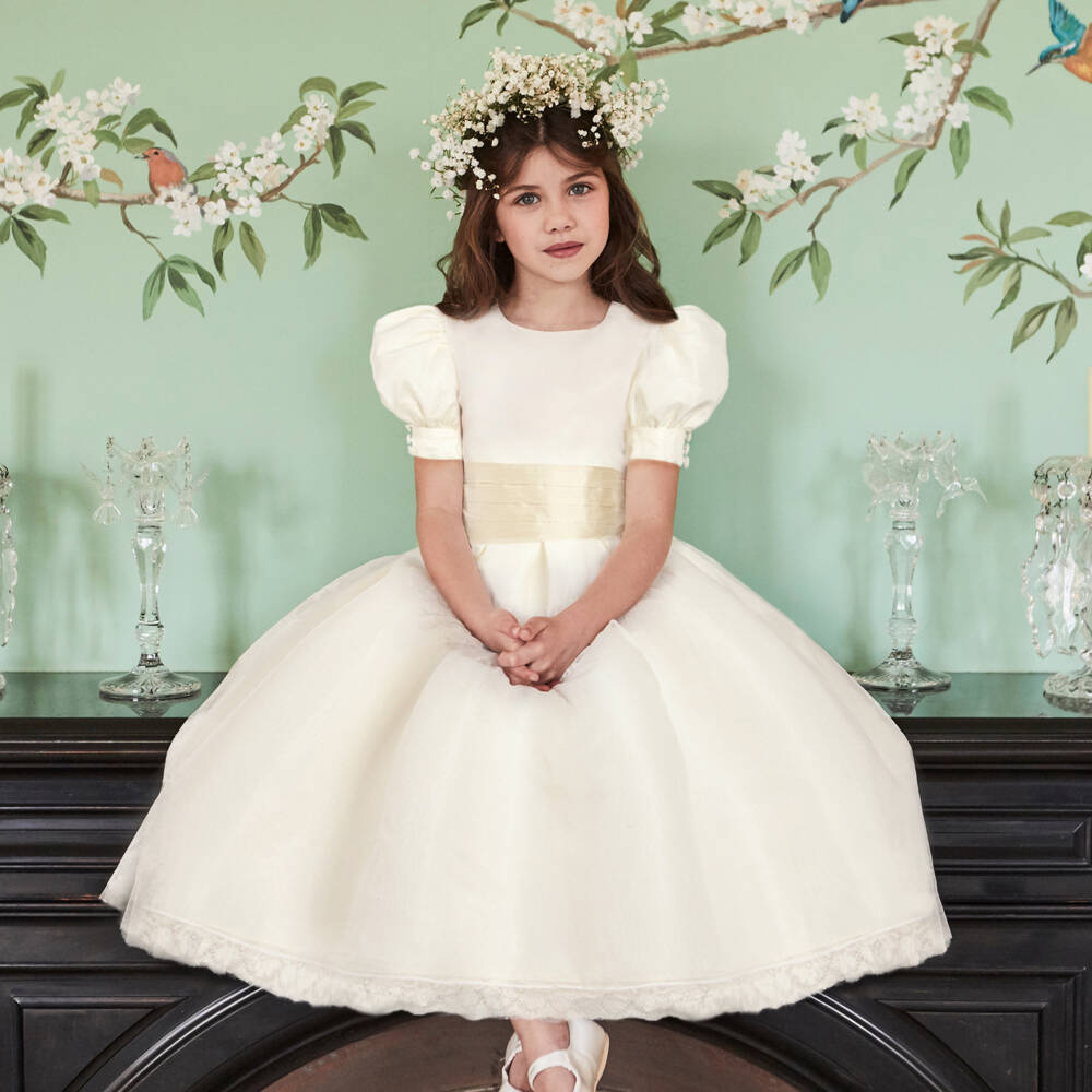 Nicki Macfarlane-Girls Ivory Silk & Organza Dress | Childrensalon