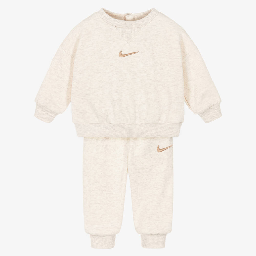 Nike-Ivory Cotton Baby Tracksuit with Embroidered Swoosh Logo | Childrensalon