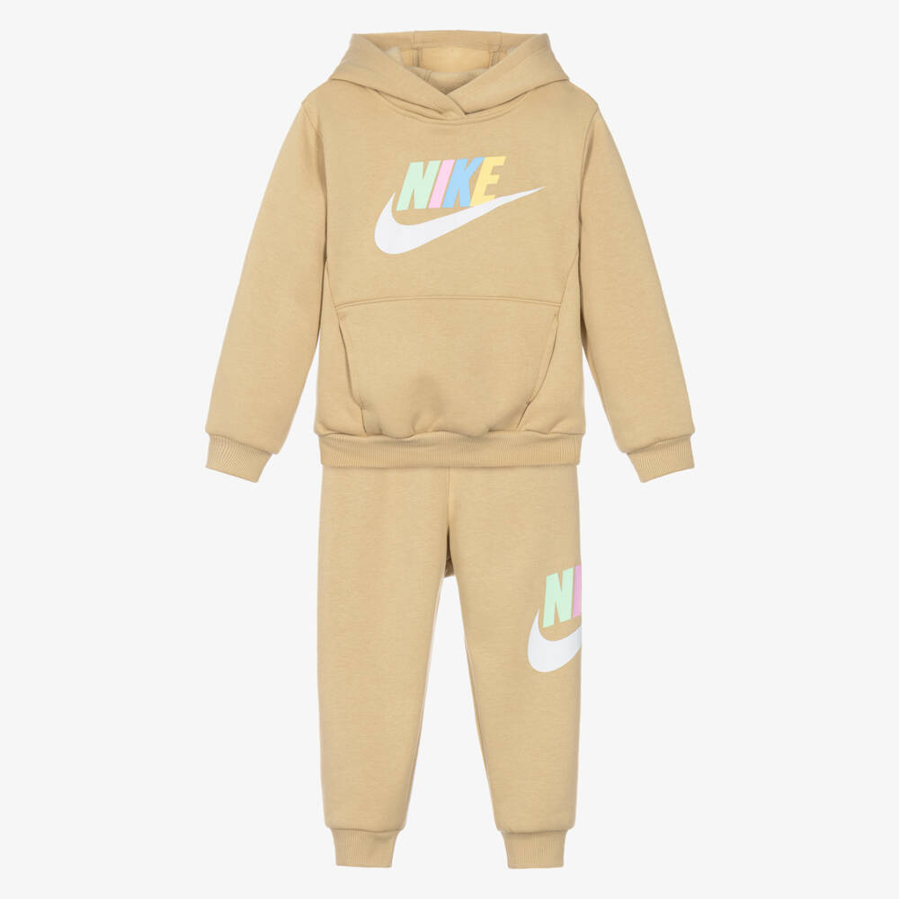 Nike-Swoosh Print Jersey Tracksuit in Beige | Childrensalon