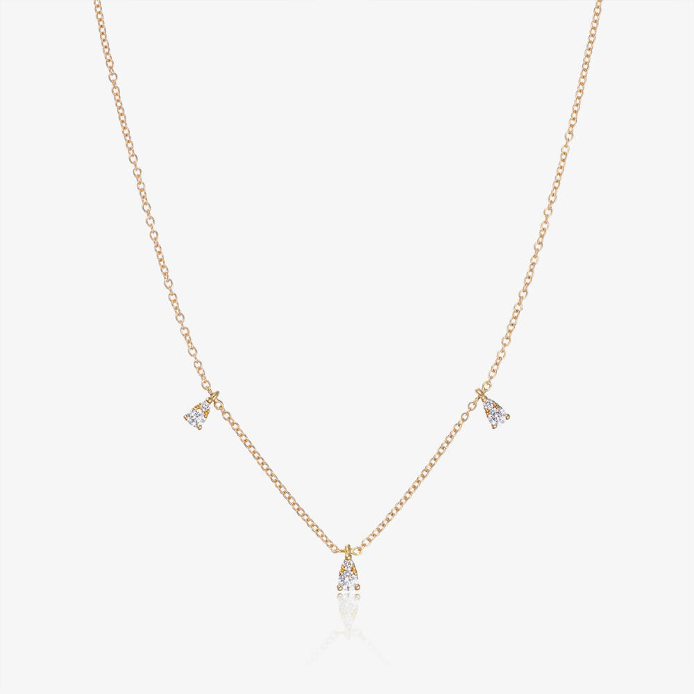 NOA Mini-18k Yellow Gold Diamond Drop Necklace (38cm) | Childrensalon