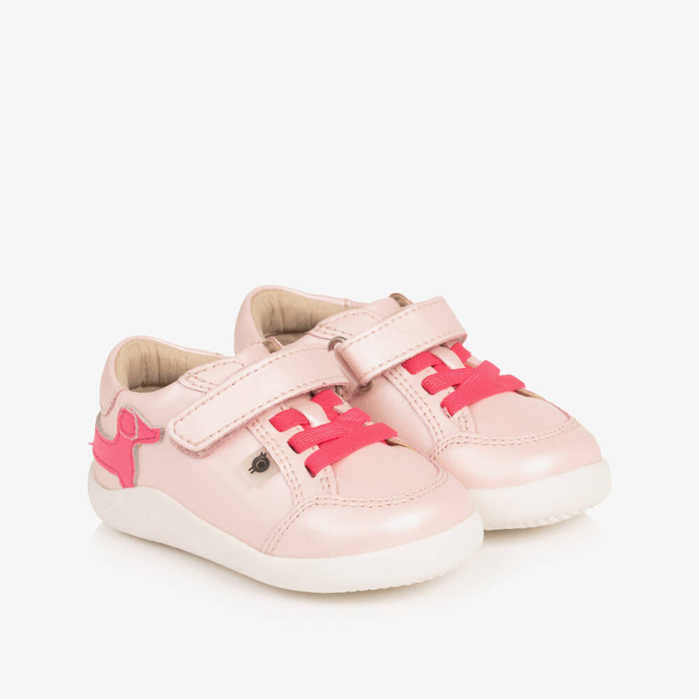 Old Soles-Girls Pink Leather First Walker Dachshund Trainers  | Childrensalon