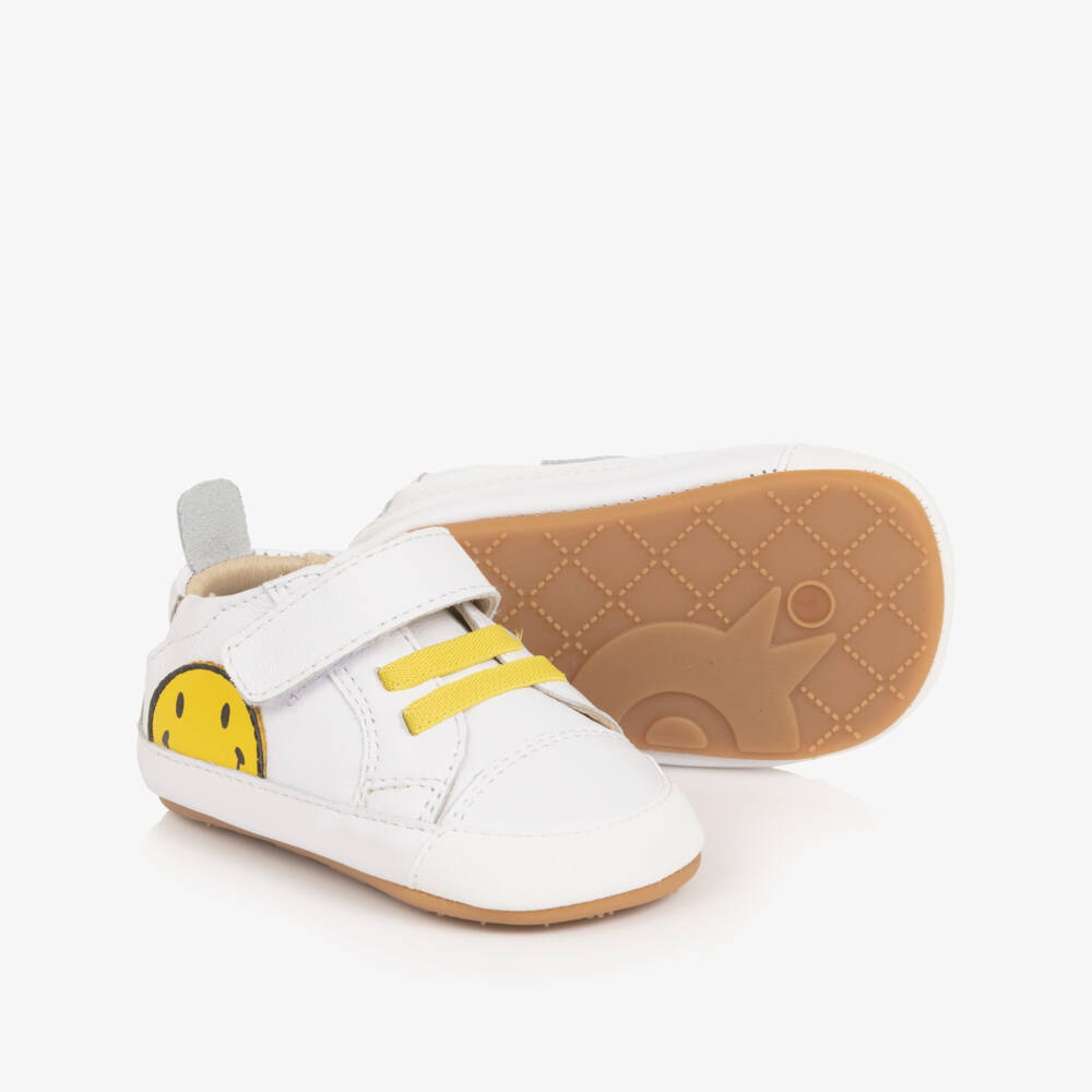 Old Soles-White & Yellow Leather Pre-Walker Trainers | Childrensalon