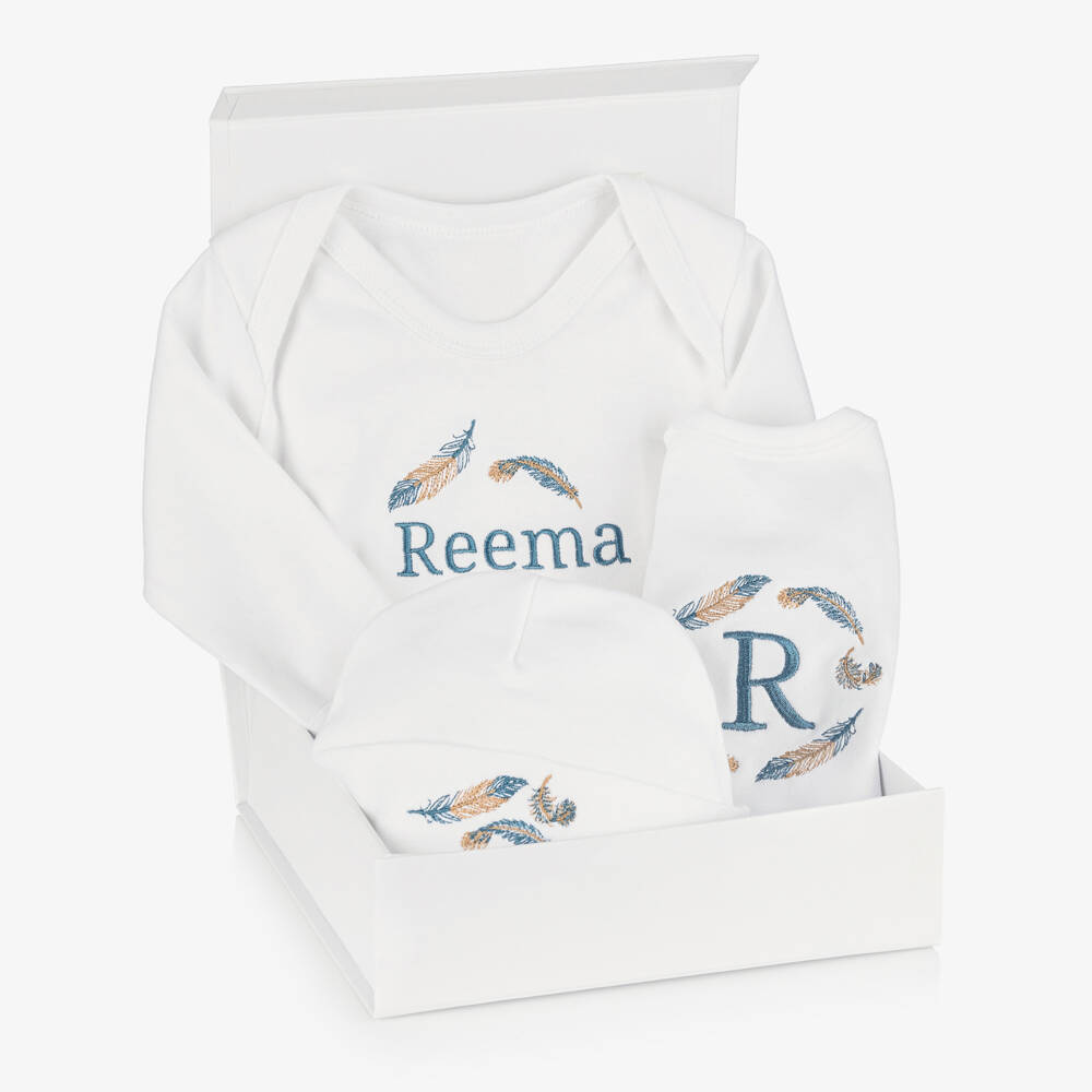 Paint My Dreams-White Feather Personalised Babysuit Gift Set | Childrensalon