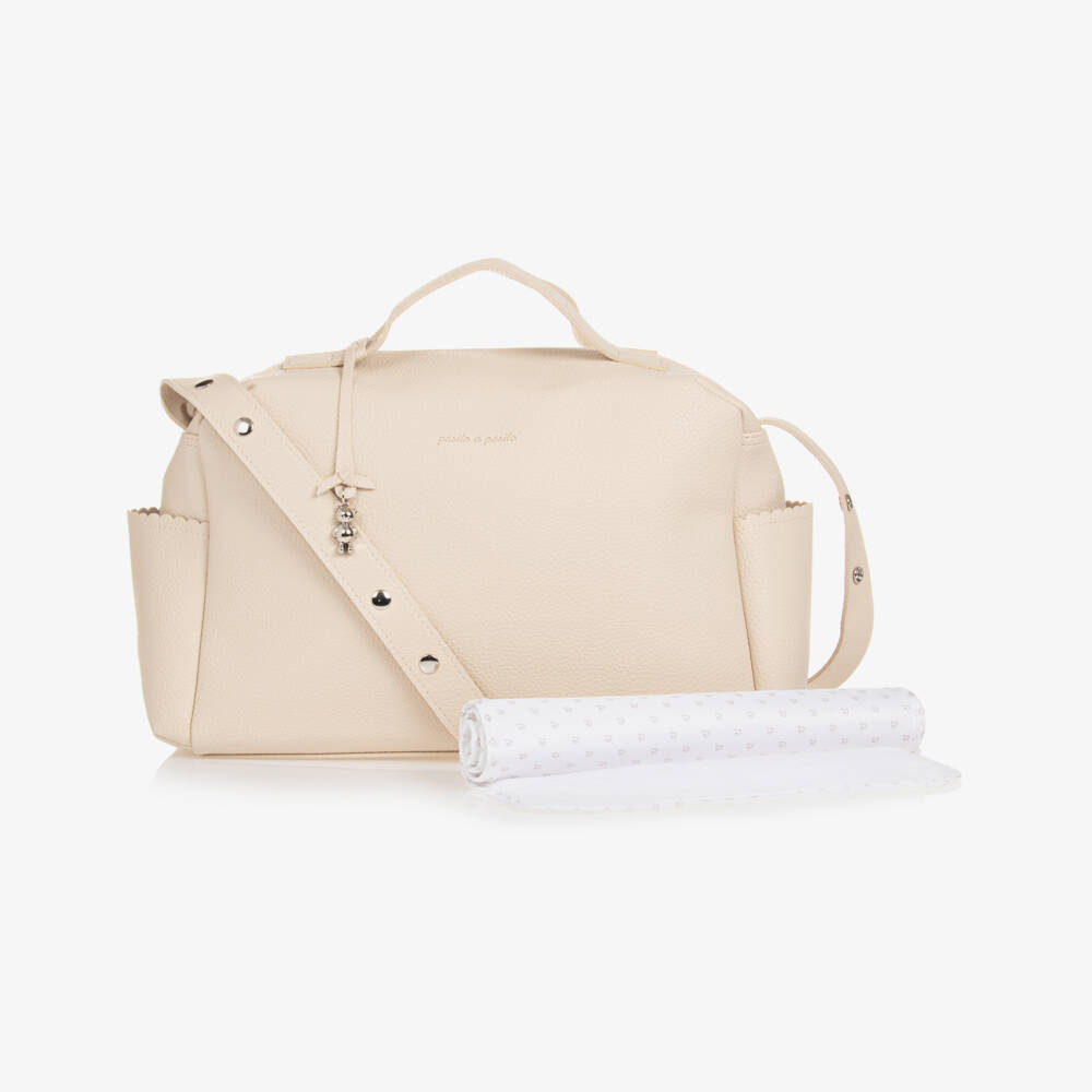Pasito a Pasito-Ivory Faux Leather Baby Changing Bag (41cm) | Childrensalon
