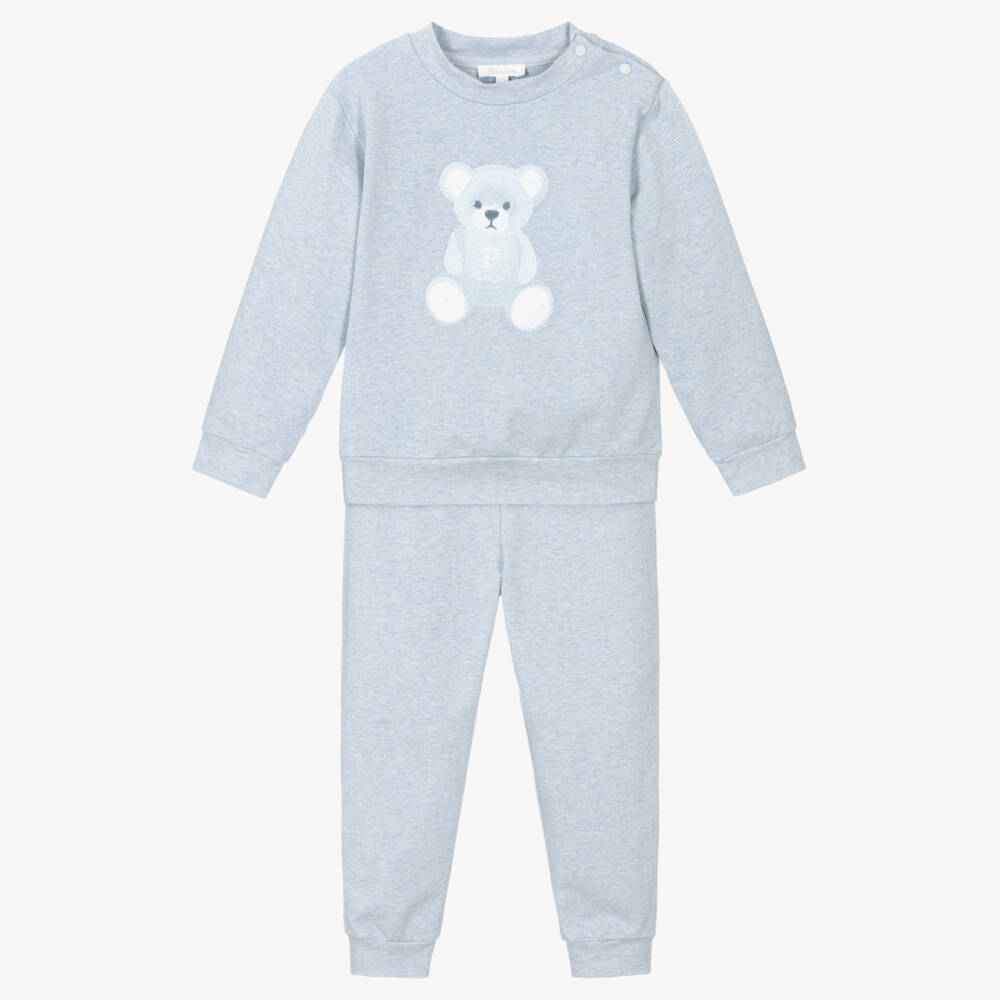 Patachou-Boys Blue Marl Cotton Teddy Bear Tracksuit | Childrensalon