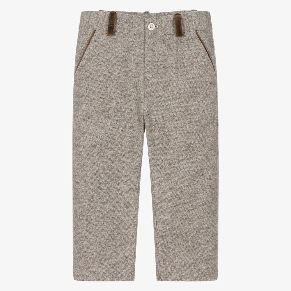 Patachou-Boys Brown Herringbone Felted Trousers | Childrensalon