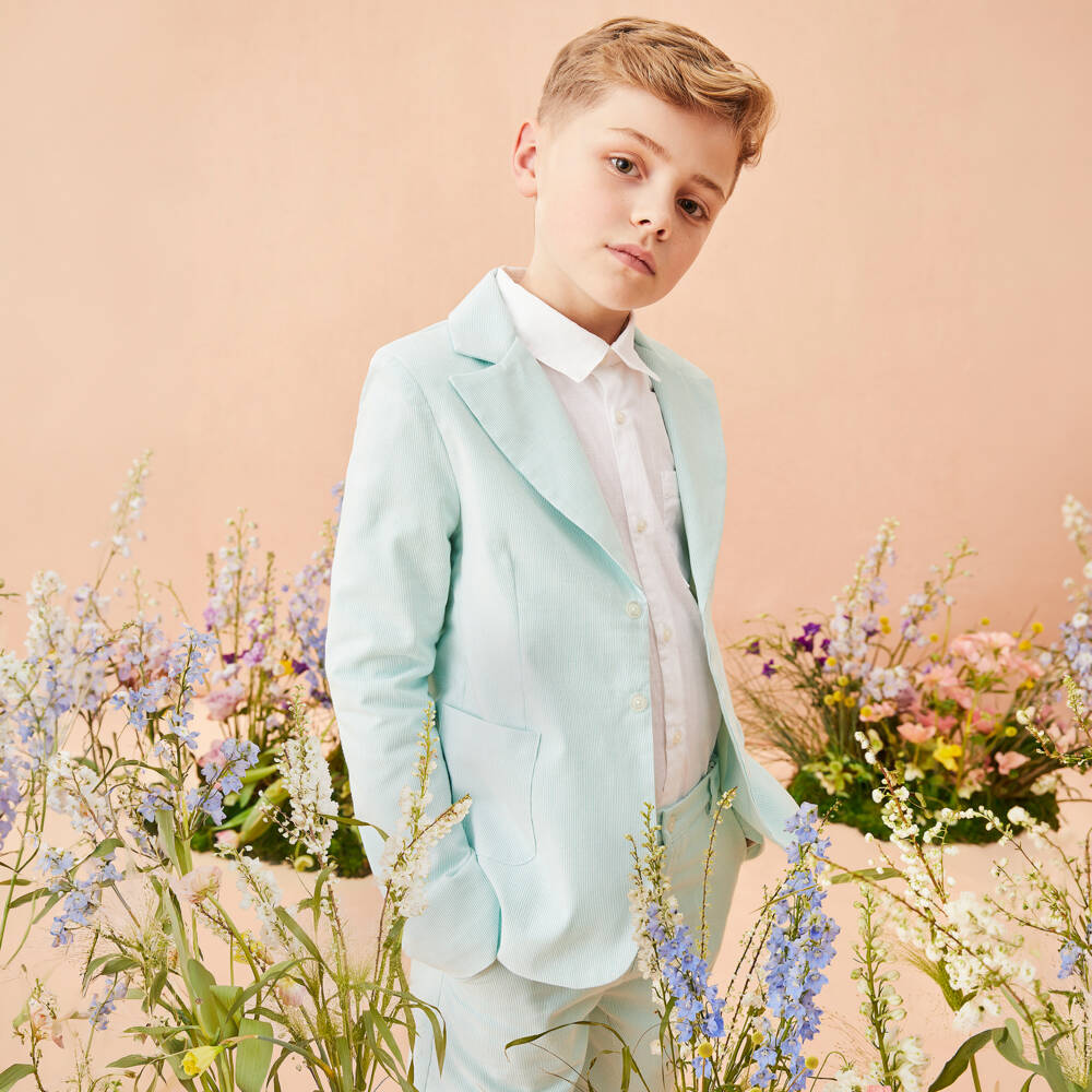 Patachou-Boys Mint Green Pinstripe Cotton Shorts Suit | Childrensalon