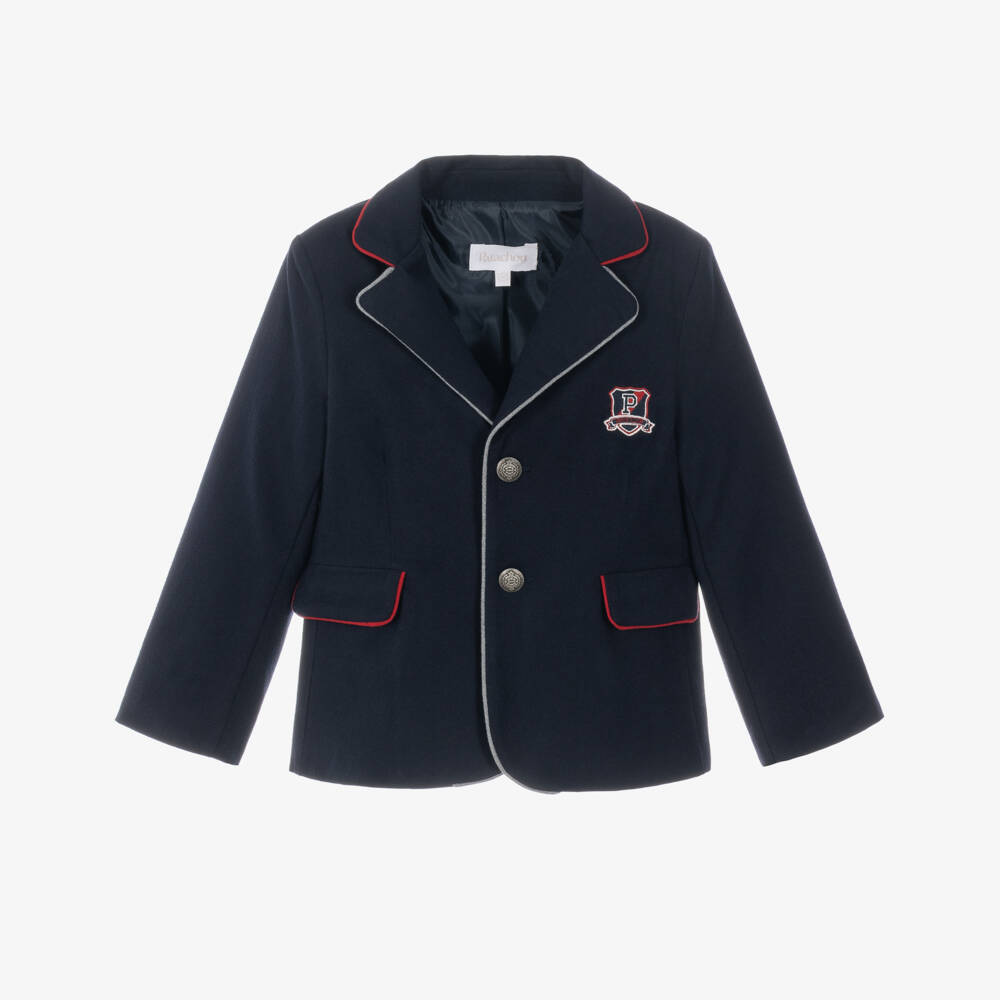 Patachou-Boys Navy Blue Blazer with Red & Grey trims | Childrensalon